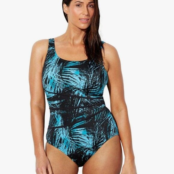 NWOT Aquabelle All Over Tropical Print One Piece Bathing Suit - Picture 1 of 8